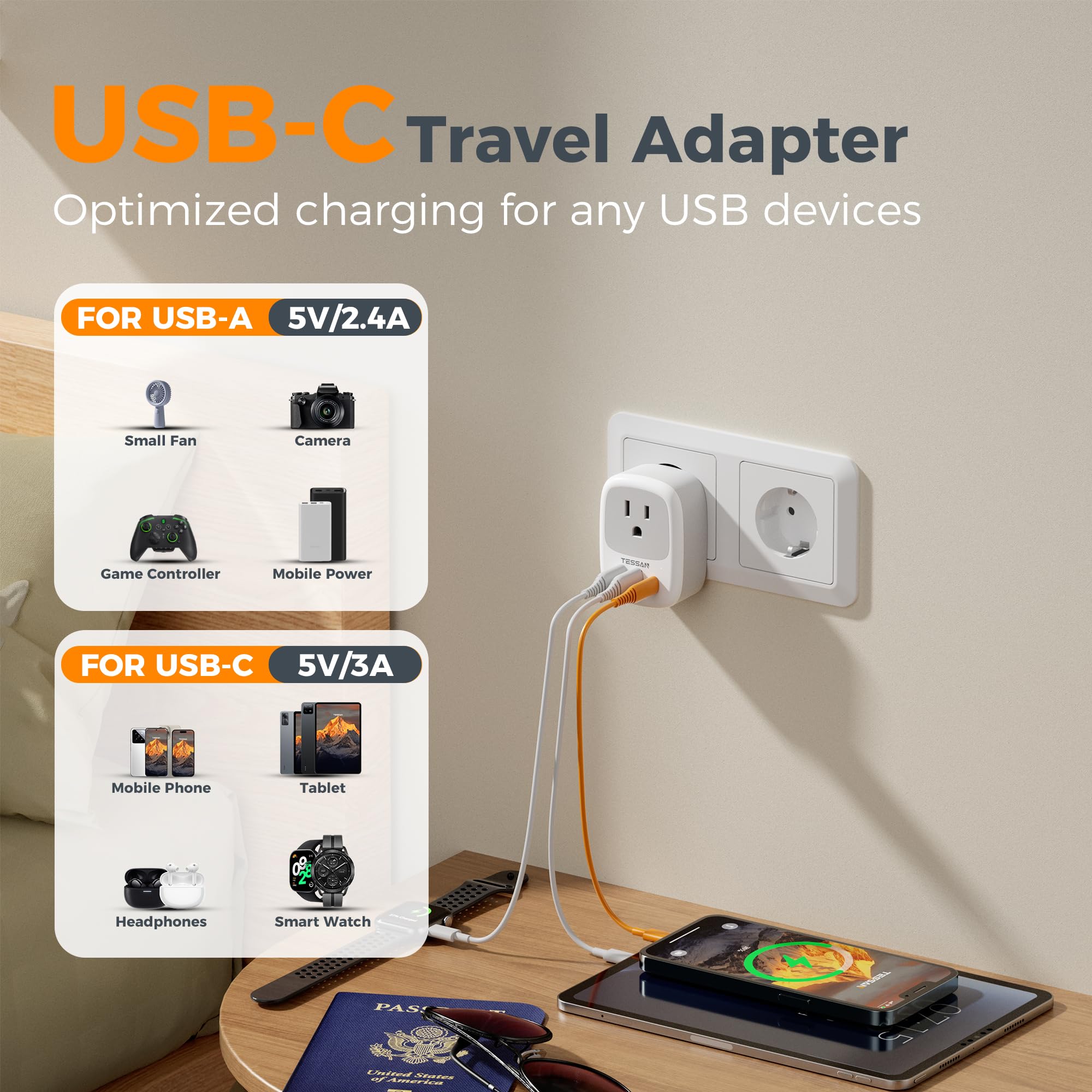 TESSAN Canada to European Travel Adapter 2 Pack, Plug Adaptor 🍁 All In One Marketplace Canada