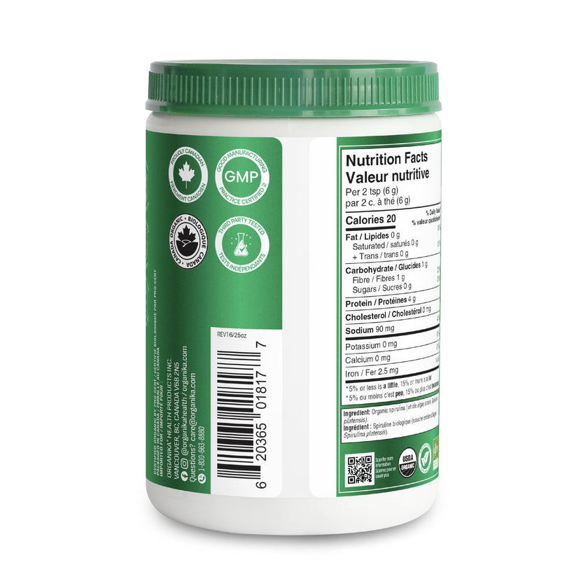 Organika Canadian-Made Certified Organic Spirulina Powder- Superfood, 3rd Party Tested, Pristine Sourcing, Vegan- 300g 🍁 All In One Marketplace Canada