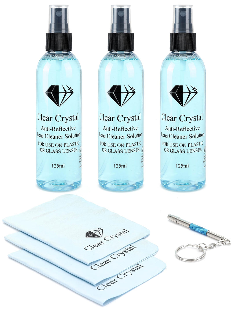 Glasses Cleaner kit - Eyeglass Cleaner including 3 Anti-Reflective Lens Cleaner bottles 125 ml Each, 3 Microfiber Cleaning Cloths, and a Screwdriver Key Chain - by Clear Crystal 🍁 All In One Marketplace Canada