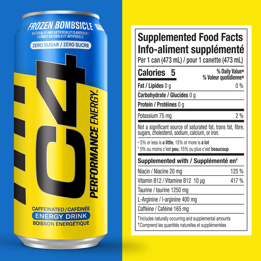 Cellucor C4 Performance Energy Drink, Frozen Bombsicle, Carbonated Sugar Free Drink with no Artificial Colours or Dyes, 473mL, 12 count 🍁 All In One Marketplace Canada