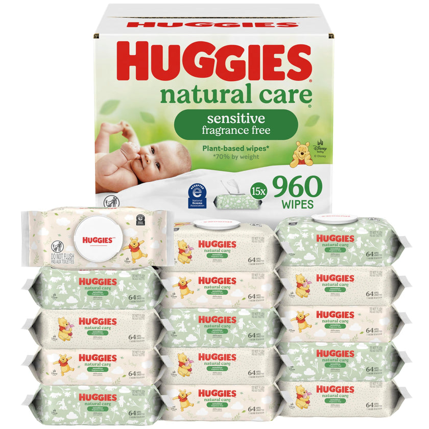 Huggies Natural Care Sensitive Baby Wipes, Unscented, Hypoallergenic, 99% Purified Water, 15 Flip-Top Packs (960 Wipes Total) 🍁 All In One Marketplace Canada
