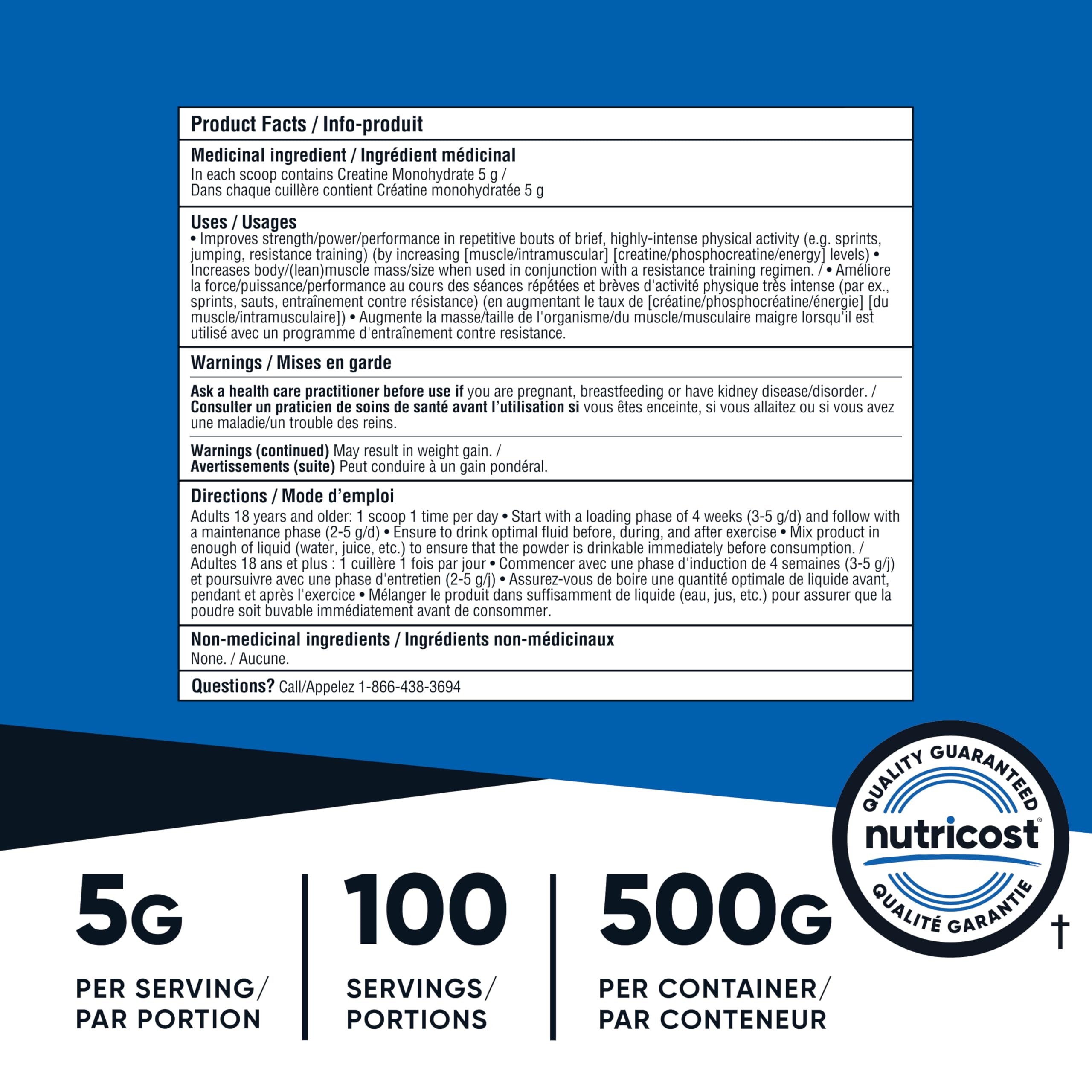 Nutricost Creatine Monohydrate Micronized Powder 500G, 5000mg Per Serv (5g) - 100 Servings, 17.9 Oz 🍁 All In One Marketplace Canada
