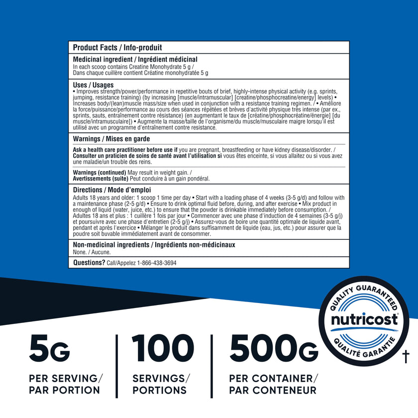 Nutricost Creatine Monohydrate Micronized Powder 500G, 5000mg Per Serv (5g) - 100 Servings, 17.9 Oz 🍁 All In One Marketplace Canada