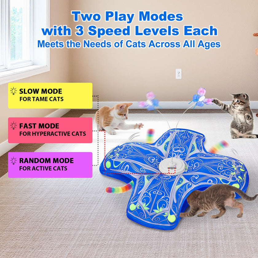 Qraxond Interactive Cat Toys for Indoor Cats,[Newly Upgraded] Rechargeable Touch Activated Hide and Seek Kitten Toy with Fluttering (Blue Cover Cloth Toy) 🍁 All In One Marketplace Canada