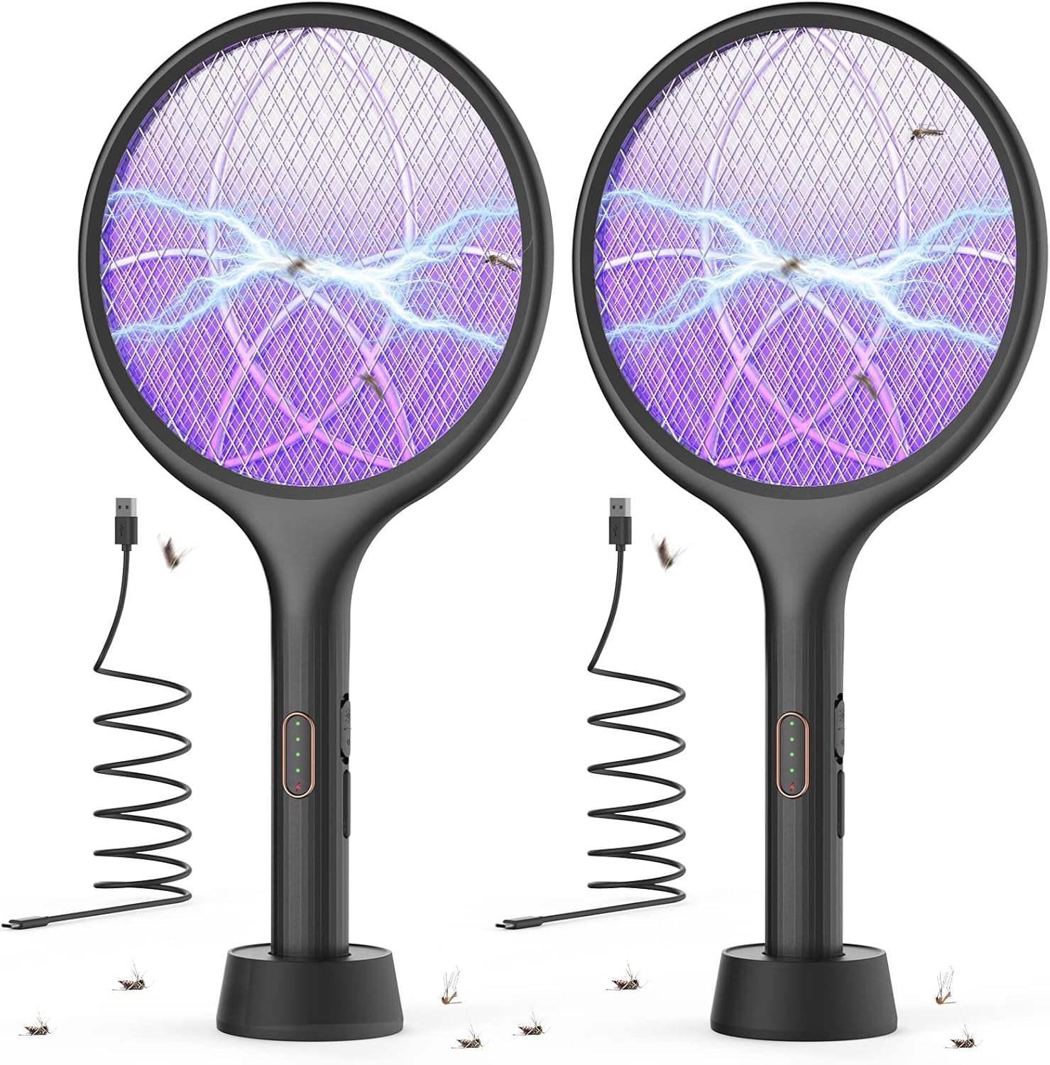 YISSVIC Bug Zapper Racket Electric Fly Swatter Fly Zapper Indoor Outdoor Rechargeable (Black-2 Piece) 🍁 All In One Marketplace Canada