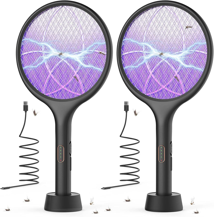 YISSVIC Bug Zapper Racket Electric Fly Swatter Fly Zapper Indoor Outdoor Rechargeable (Black-2 Piece) 🍁 All In One Marketplace Canada
