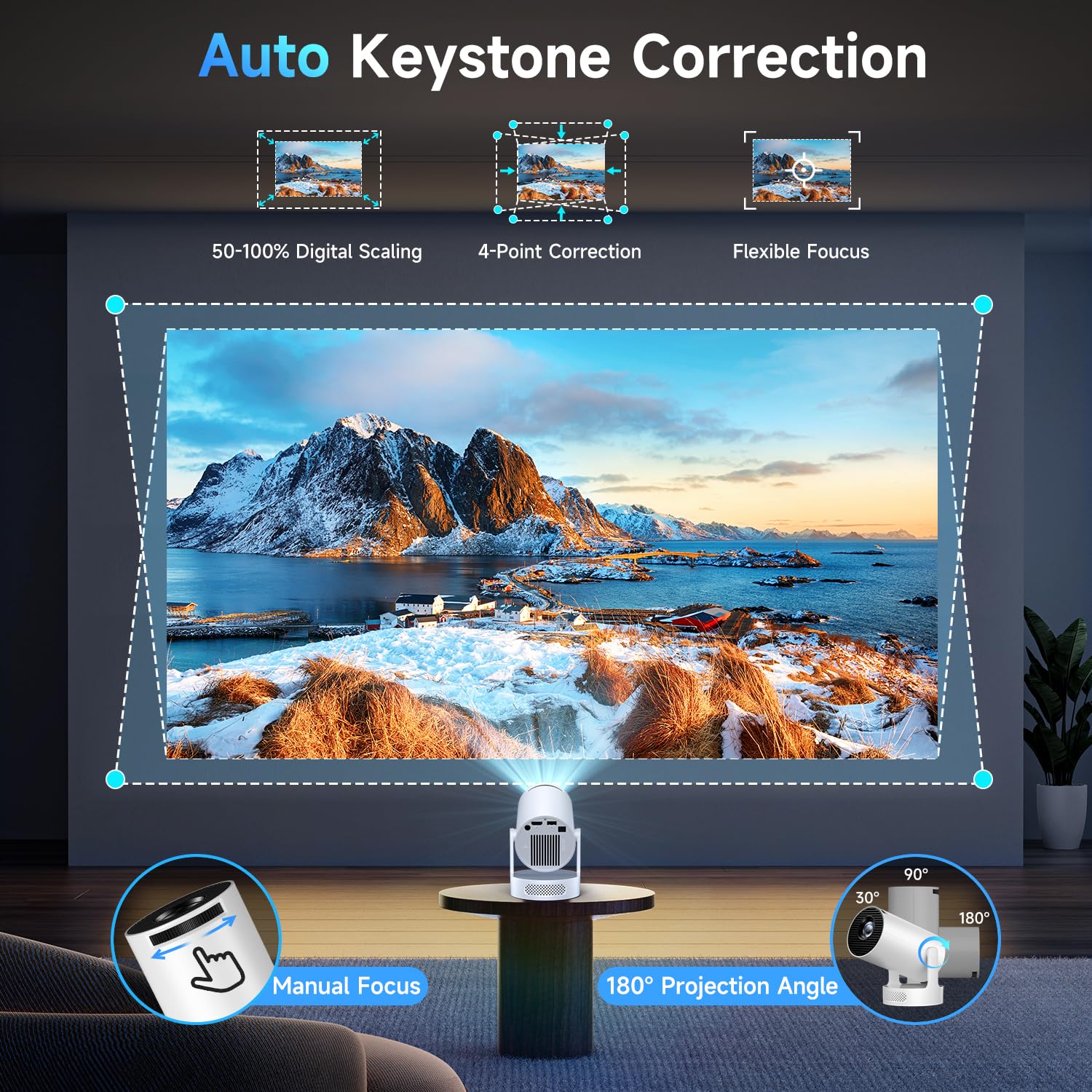 Kimwood Projector with Upgraded HiFi Speaker, [Built-in Apps] 1080P Mini Portable Projector Lower Noise Auto Keystone WiFi 6 Bluetooth 5.4 Ultra Short Throw Projectors Big Screen in Small Room 🍁 All In One Marketplace Canada