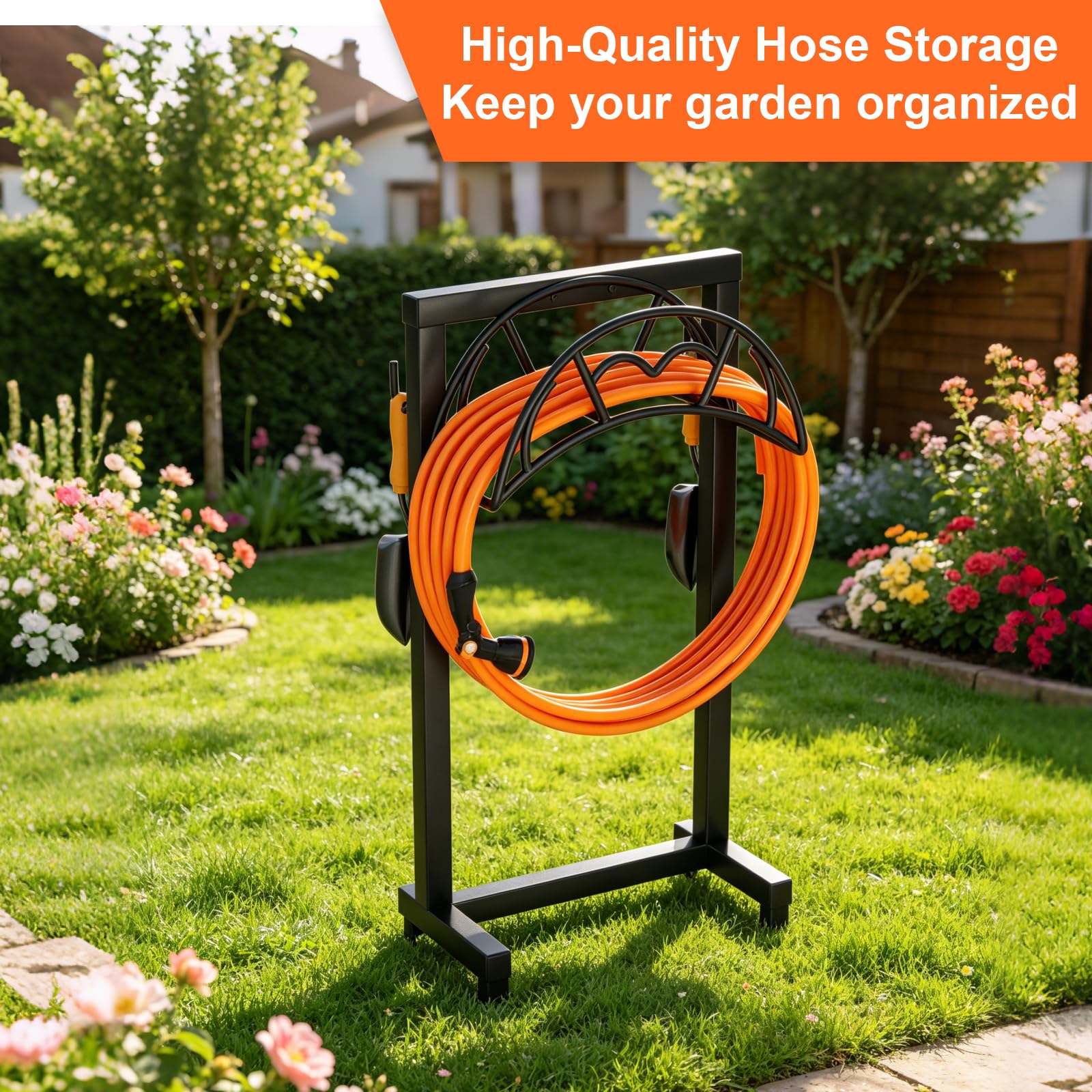 Garden Hose Holder, Freestanding Heavy Duty Water Hose Holder for Outside, Upgraded Metal Hose Stand with 150-Foot Capacity, Detachable Garden Hose Storage Hose Reel Rack, Black 🍁 All In One Marketplace Canada