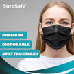 SURESAFE Premium Black Mask - Disposable Face Mask Pack of 100, 3 Ply face mask with Ear Loop, Women and Men Face Mask, High Filtration 🍁 All In One Marketplace Canada