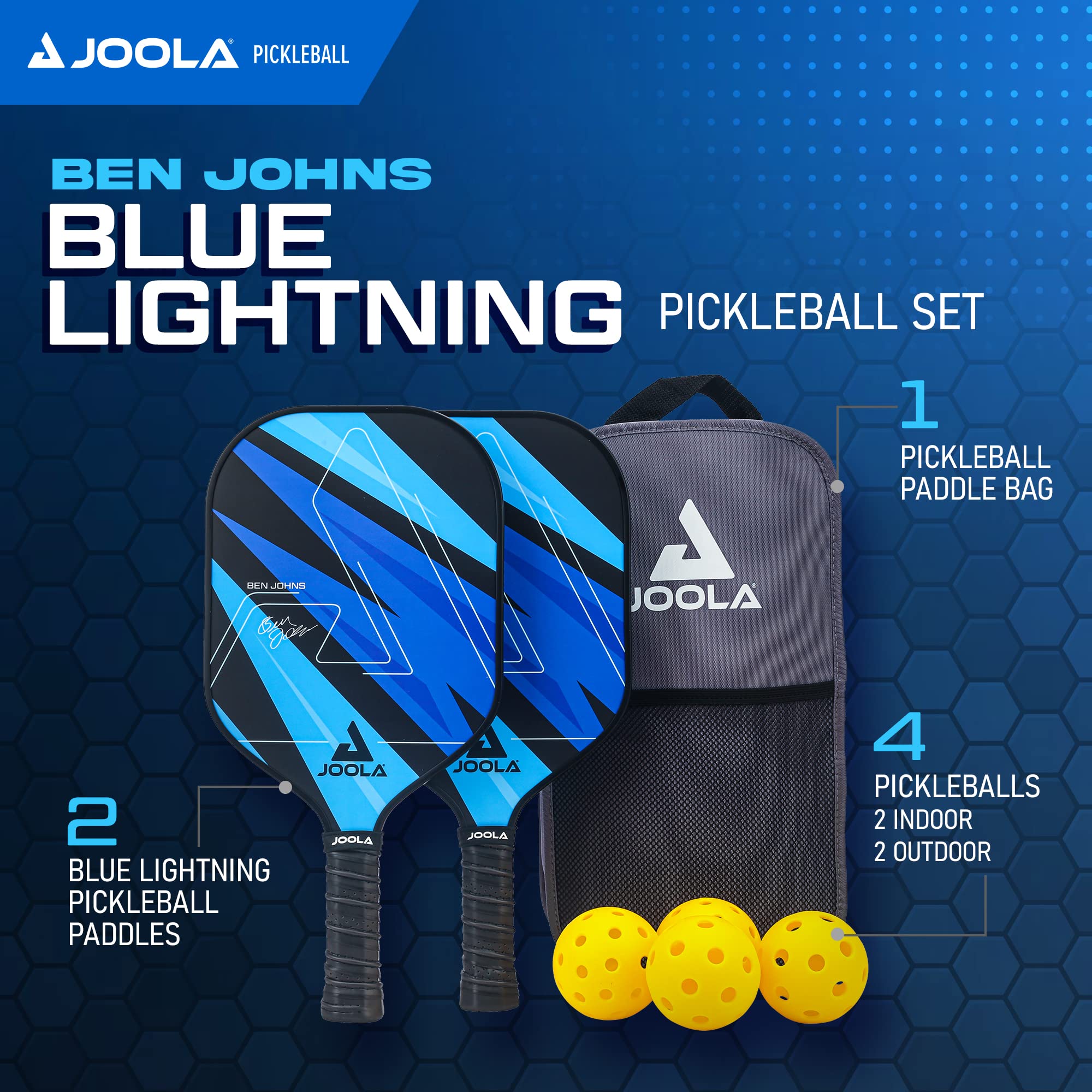 JOOLA Ben Johns Pickleball Set - Made with Reinforced Fiberglass and Honeycomb Polypropylene - Includes 2 Paddles, 4 Balls, and JOOLA Pickleball Bag 🍁 All In One Marketplace Canada