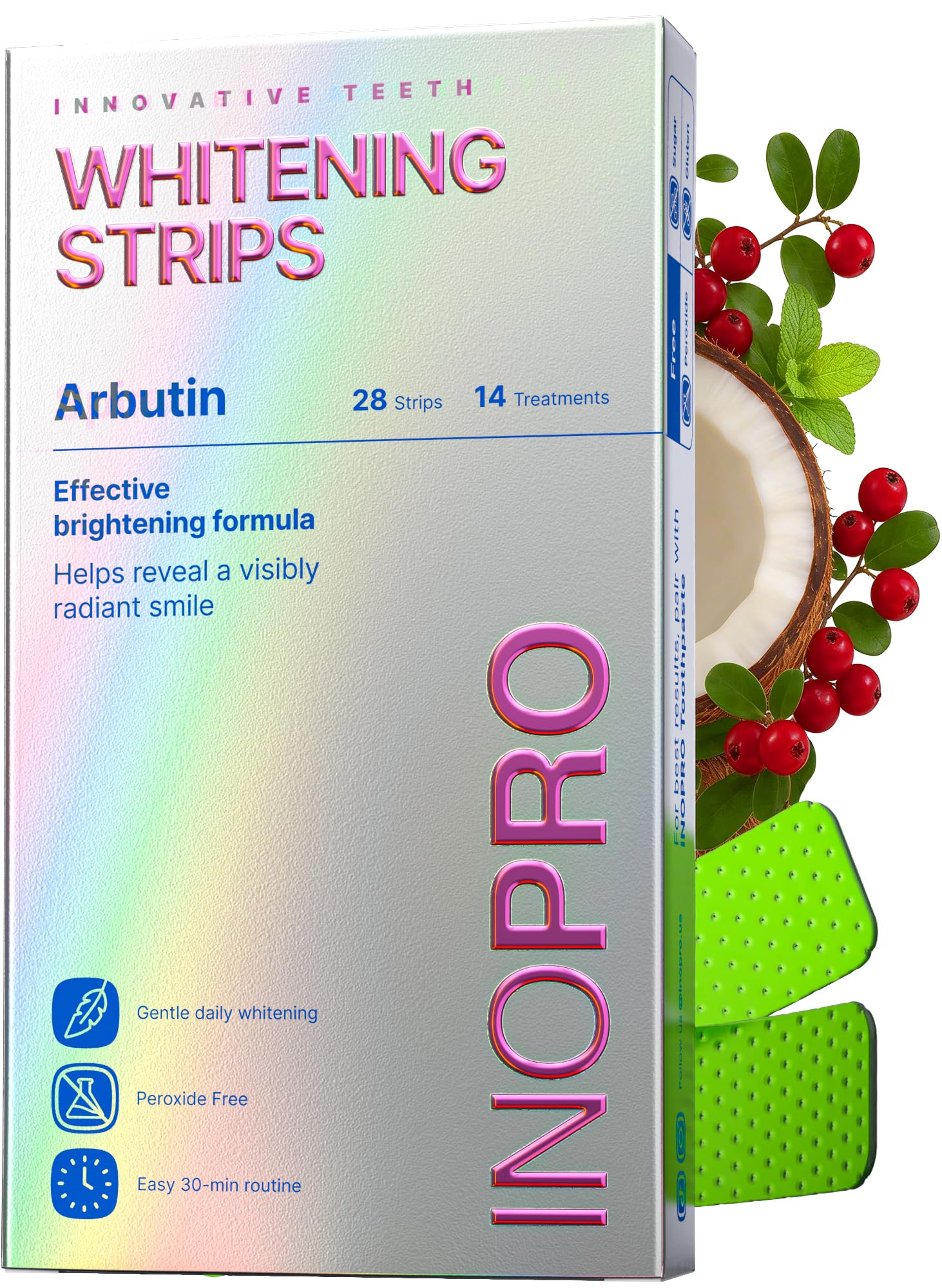 InoPro Teeth Whitening Strips 14 Treatments Kit - Sensitive Teeth Whitener, Peroxide Free, Enamel Safe Green White Strips, Deep Stains Removal - Instant Teeth Whitening Without The Harm (28 Strips) 🍁 All In One Marketplace Canada