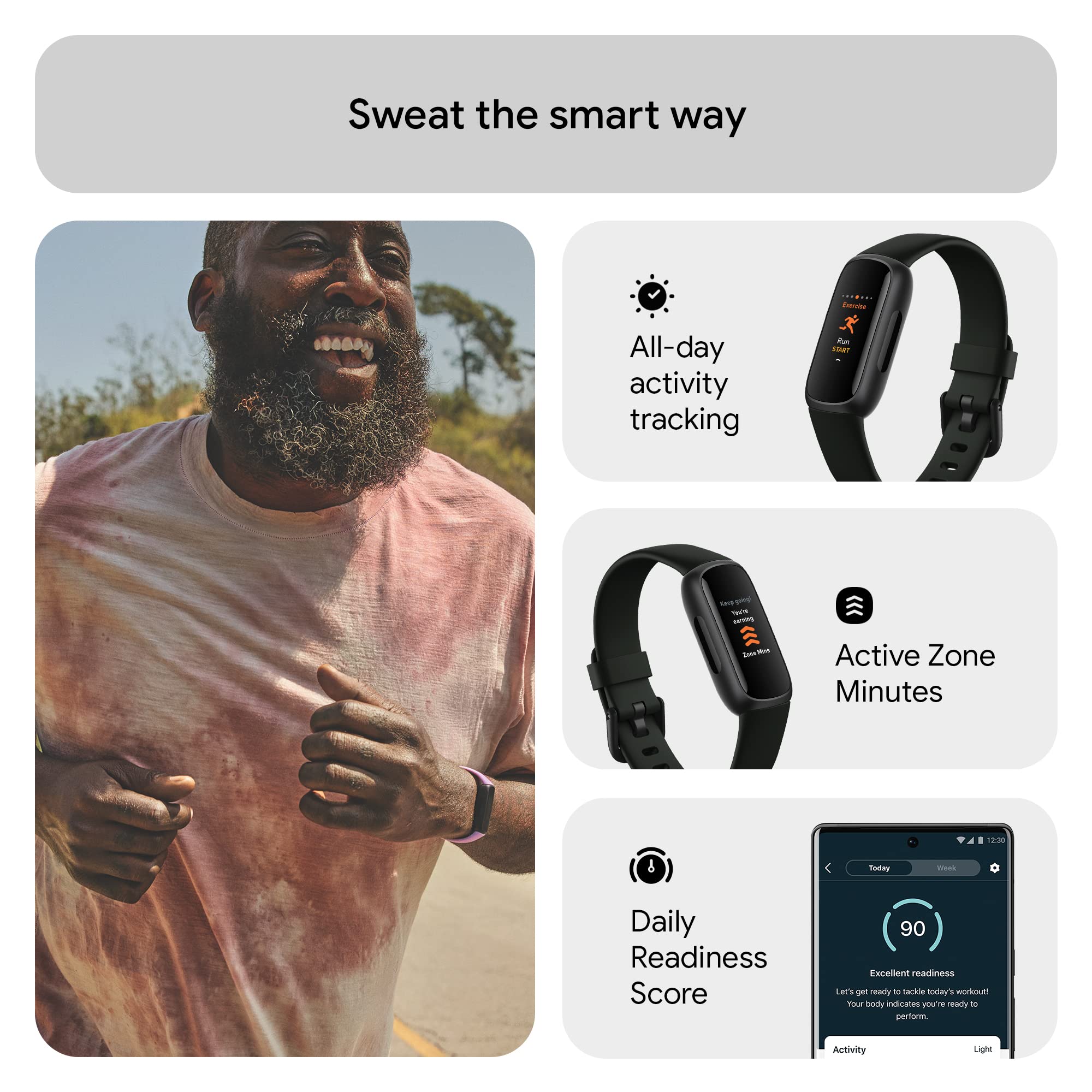 Google Fitbit Inspire 3 Health and Fitness Tracker with Stress Management, Workout Intensity, Sleep Tracking, 24/7 Heart Rate and More, Midnight Zen/black, One Size (S and L Bands Included) 🍁 All In One Marketplace Canada