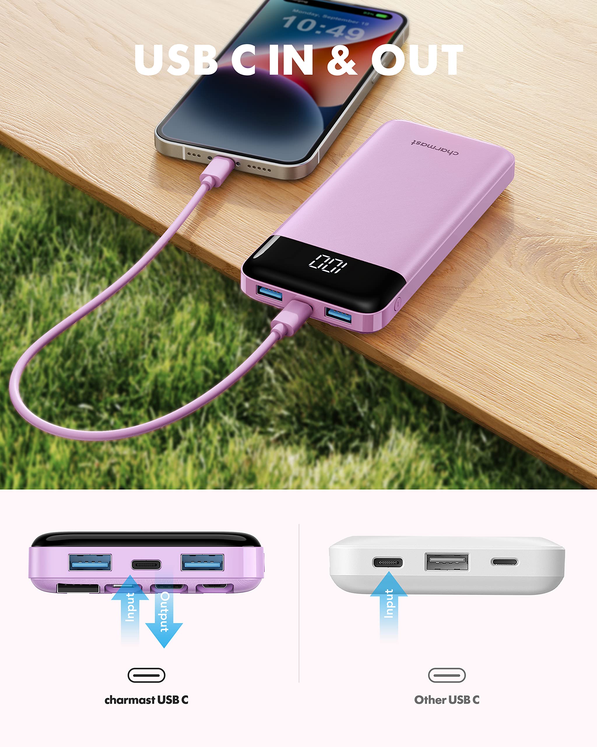 Charmast Portable Charger with Built in Cables, Power Bank with Cords Wires, Slim 10000mAh Travel Battery Pack 6 Outputs 3 Inputs 3A Fast Charging for Samsung Google Pixel LG Moto iPhone iPad 🍁 All In One Marketplace Canada