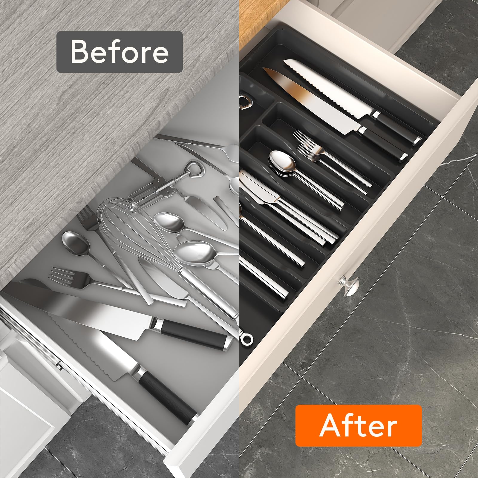 Lifewit Extra Large Cutlery Organizer, Expandable Silverware Drawer Organizer for Kitchen, Adjustable Cutlery Tray Drawer Organizer for Spoon Forks Knives, Cutlery Crocks, 13-22 x 15
