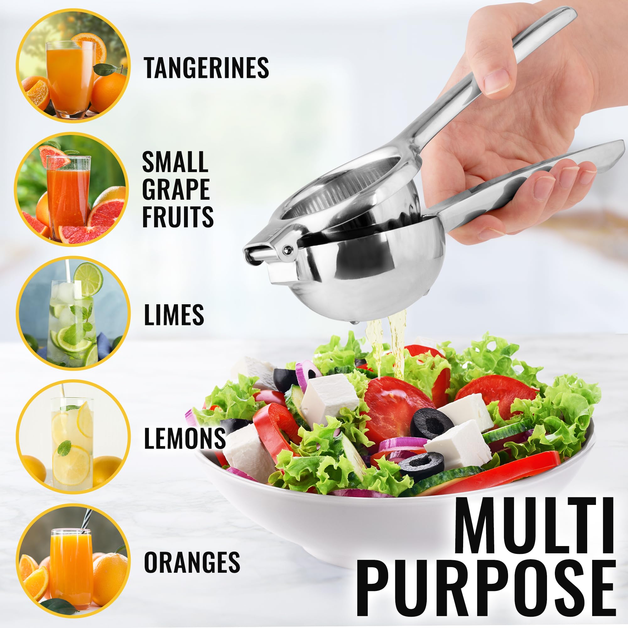 Zulay Large Lemon Squeezer Stainless Steel - Easy Squeeze Manual Heavy Duty Lemon Juicer Hand Press - Ergonomic Citrus Squeezer & Fruit Juicer for Small Oranges, Lemons, & Limes - Stainless Steel 🍁 All In One Marketplace Canada