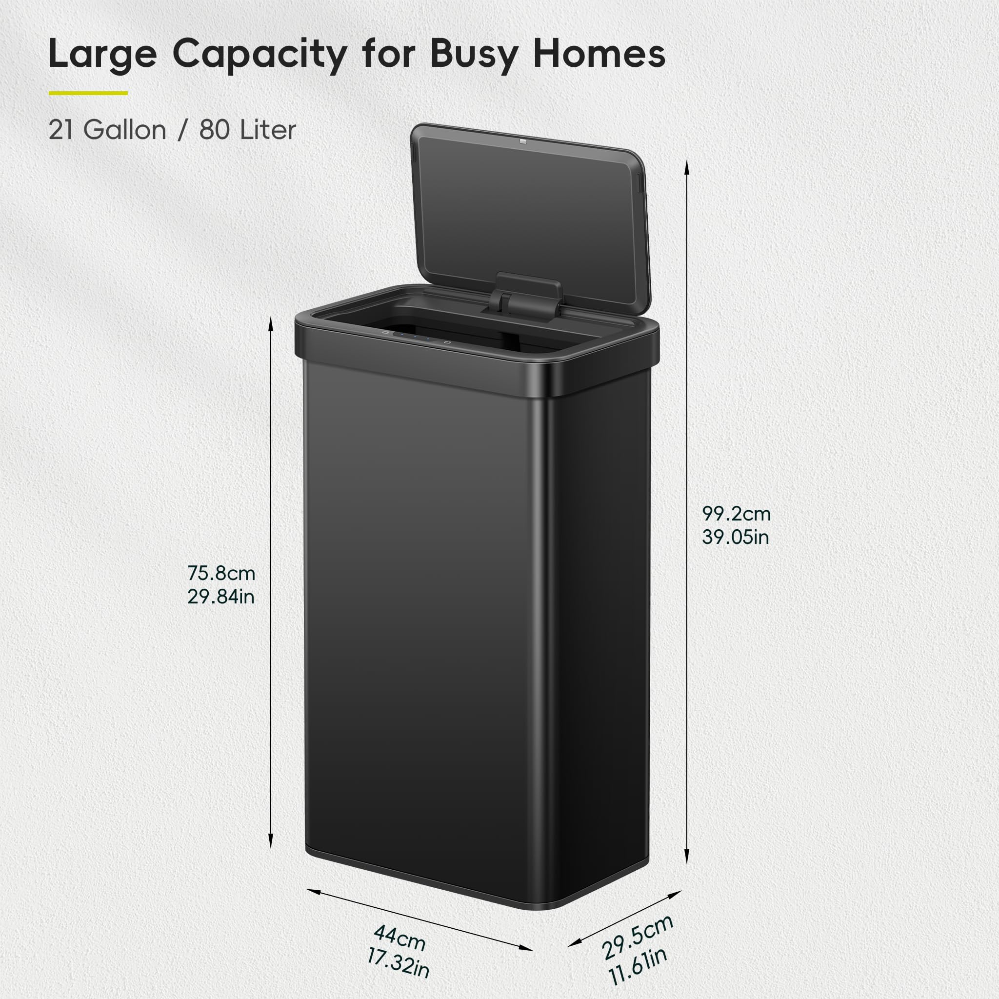 EKO Nova Sensor Trash Can, 21 Gallon/80 Liter Stainless Steel Rectangular Touchless Motion Sensor Trash Can, Matte Black 🍁 All In One Marketplace Canada