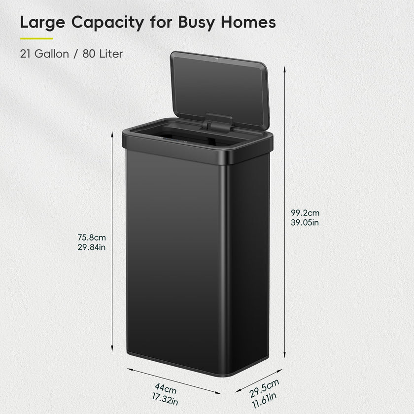 EKO Nova Sensor Trash Can, 21 Gallon/80 Liter Stainless Steel Rectangular Touchless Motion Sensor Trash Can, Matte Black 🍁 All In One Marketplace Canada
