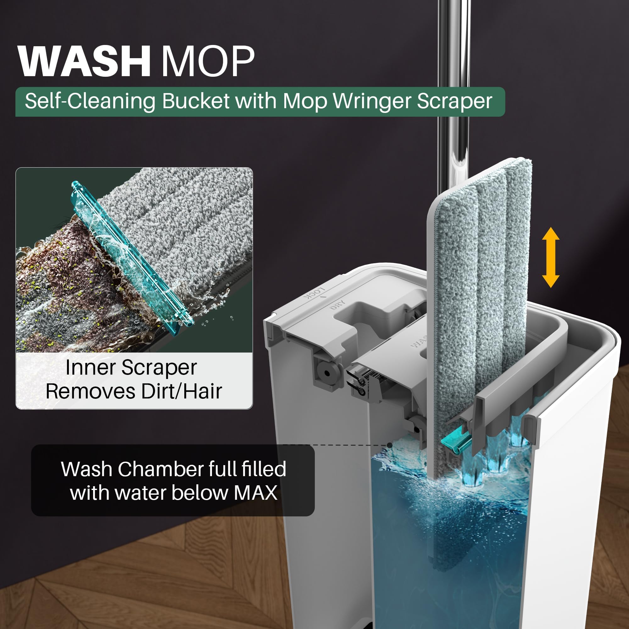 JOYMOOP mop and Bucket with Wringer Set, Flat,for Floor Cleaning with 3 Microfiber Pads, Wet and Dry Use, Household Cleaning Tools, for Hardwood, Laminate, Tile 🍁 All In One Marketplace Canada