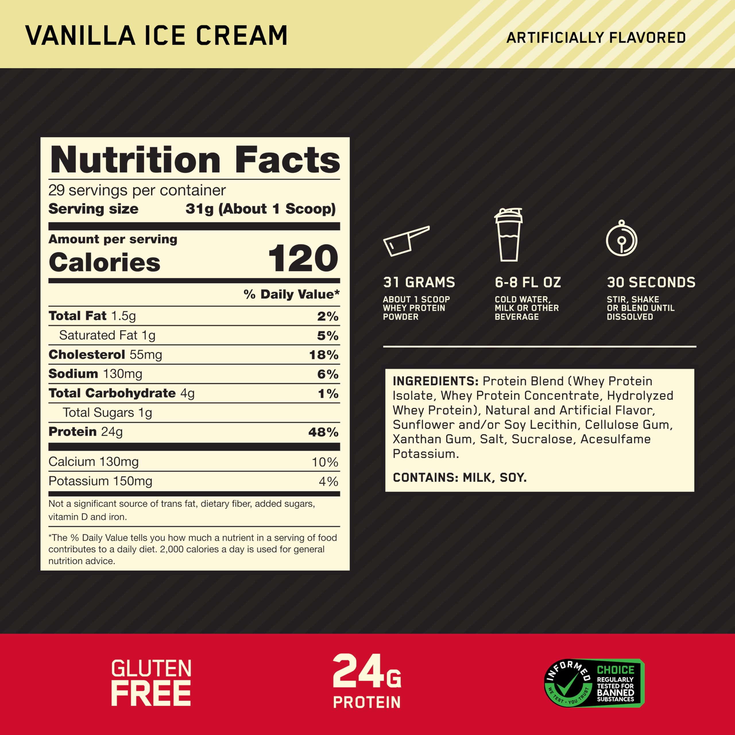 Optimum Nutrition Gold Standard 100% Whey Protein Powder, 907g - Vanilla Ice Cream - 29 servings (packaging may vary) 🍁 All In One Marketplace Canada