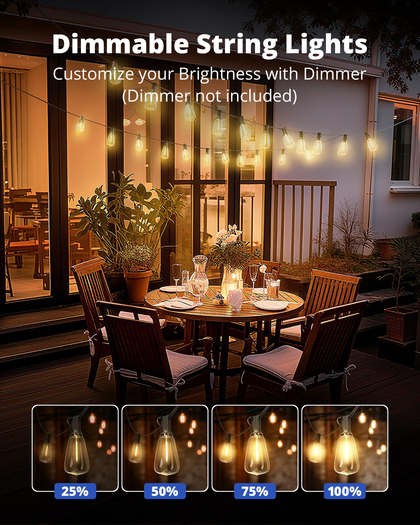 VIPAR Outdoor String Lights 60FT LED Patio Lights Waterproof with 28 Shatterproof ST38 Edison Bulbs Outside Hanging Light Dimmable Connectable for Porch, Deck, Garden, Backyard, Balcony, Decor, 2700K 🍁 All In One Marketplace Canada