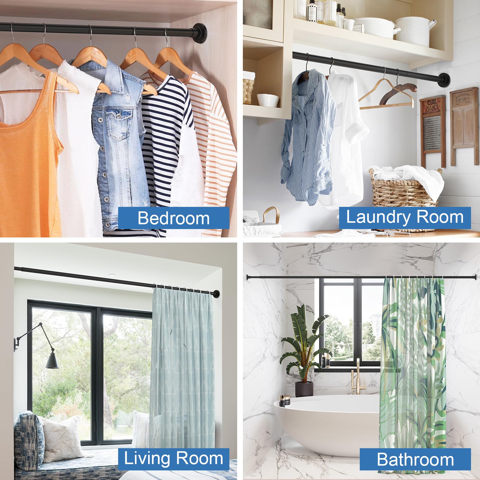 SUNALLY Shower Curtain Rod Adjustable 32-75 Inch, Spring Tension Shower Pole Rods Extendable Stainless Steel Telescoping Curtain Rod for Bathroom Windows Closet, No Drilling, No Slip, No Rust, Black 🍁 All In One Marketplace Canada