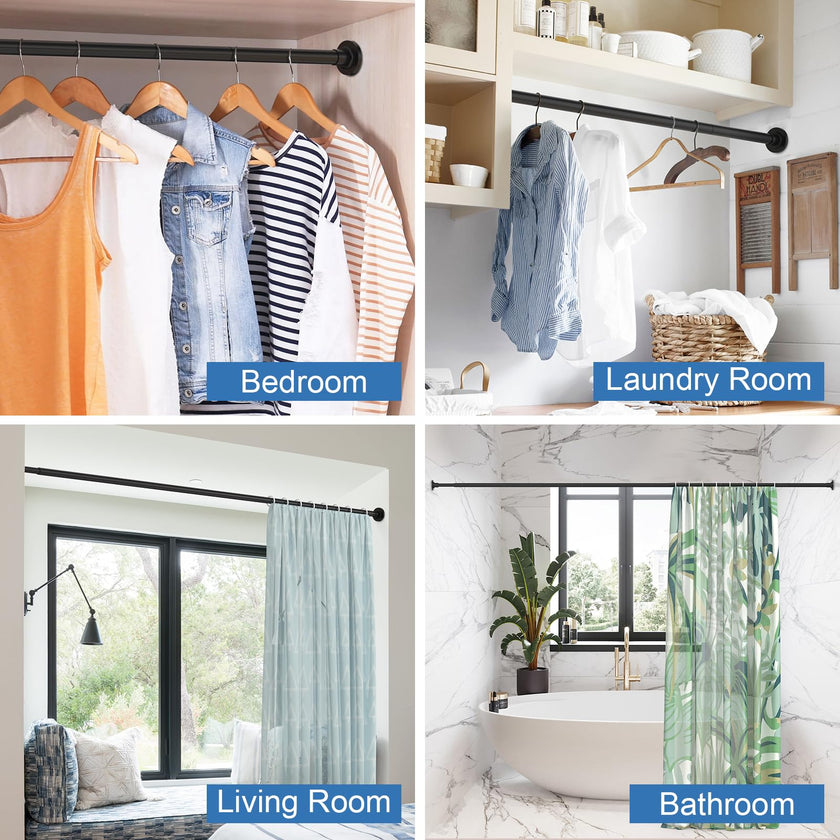 SUNALLY Shower Curtain Rod Adjustable 32-75 Inch, Spring Tension Shower Pole Rods Extendable Stainless Steel Telescoping Curtain Rod for Bathroom Windows Closet, No Drilling, No Slip, No Rust, Black 🍁 All In One Marketplace Canada