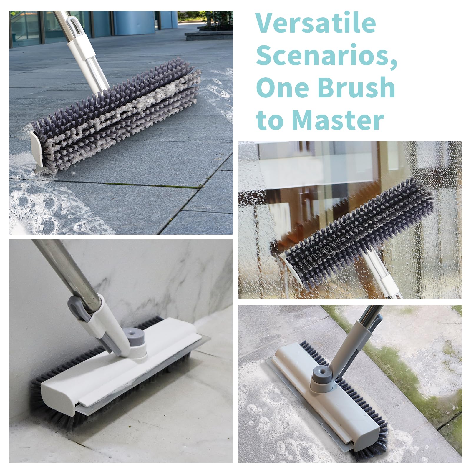 Floor Scrub Brush with Long Handle, 3 in 1 Scrape and Heavy-Duty Stiff Bristle Scrubber Brush for Cleaning Shower Bathroom, Patio, Garage, Kitchen, Wall and Deck 🍁 All In One Marketplace Canada