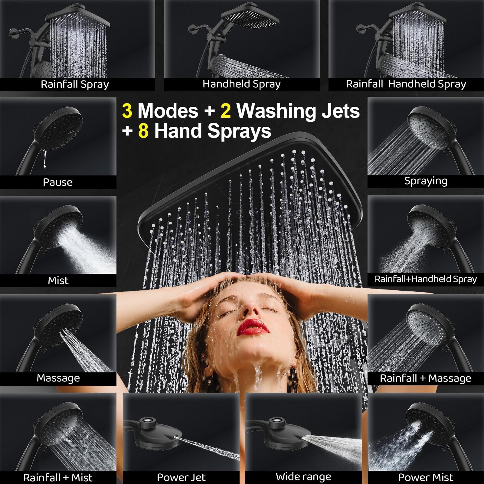 Rain Shower Head, Dual Shower Heads, Adjustable Integrated Bracket with Built-in Magnetic Base and Powerful Water Spray, with Handheld high-Pressure Spray Combination (Black). 🍁 All In One Marketplace Canada