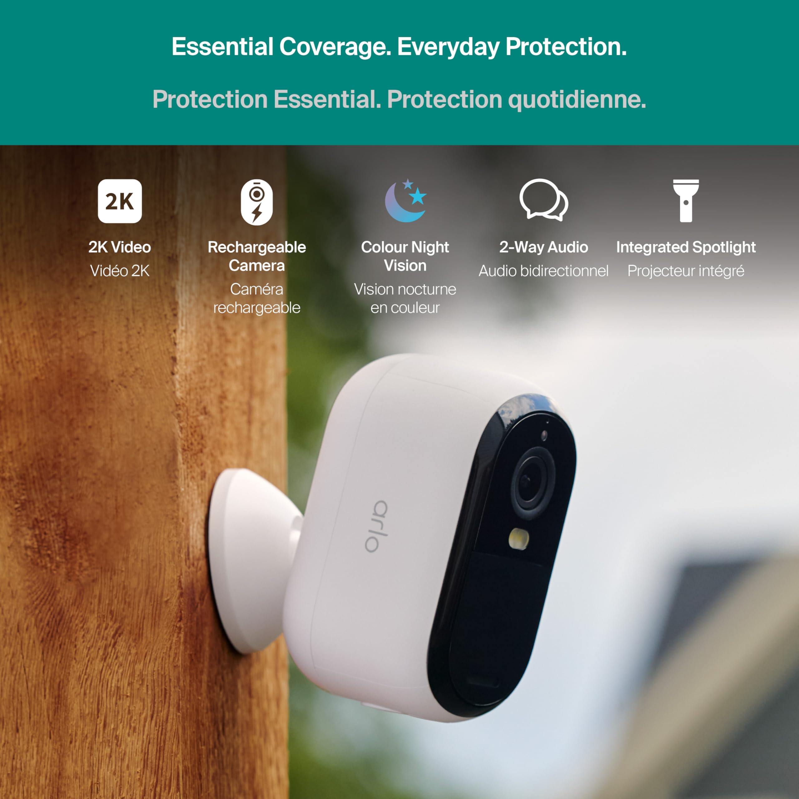 Arlo Essential Security Camera 2K (3rd Gen, 2025 Release) - Wireless Outdoor Camera, Battery Power, Person Recognition, Package Detection, Animated Preview, 1-Month Trial of Secure Plan, 2 Cam, White 🍁 All In One Marketplace Canada