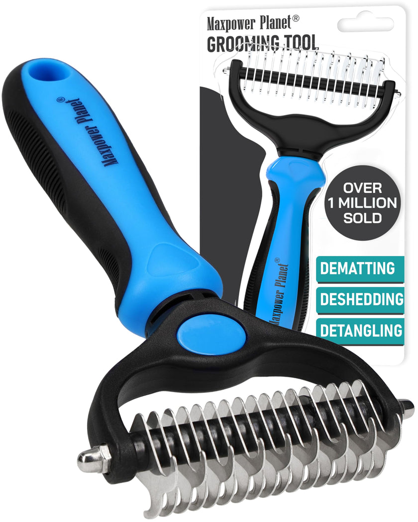 Maxpower Planet Pet Grooming Brush - Double Sided Shedding, Dematting (A1 Blue, Large) 🍁 All In One Marketplace Canada