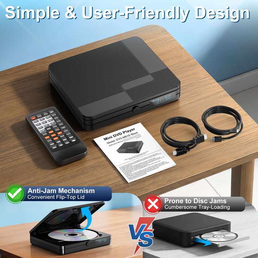Homlab Mini DVD Player with Remote Control - All Region Free 1080P HD Small Compact CD DVD Player for Smart TV & Projector, Features HDMI Output, Headphone Jack, USB 2.0 Input, PAL/NTSC Support 🍁 All In One Marketplace Canada