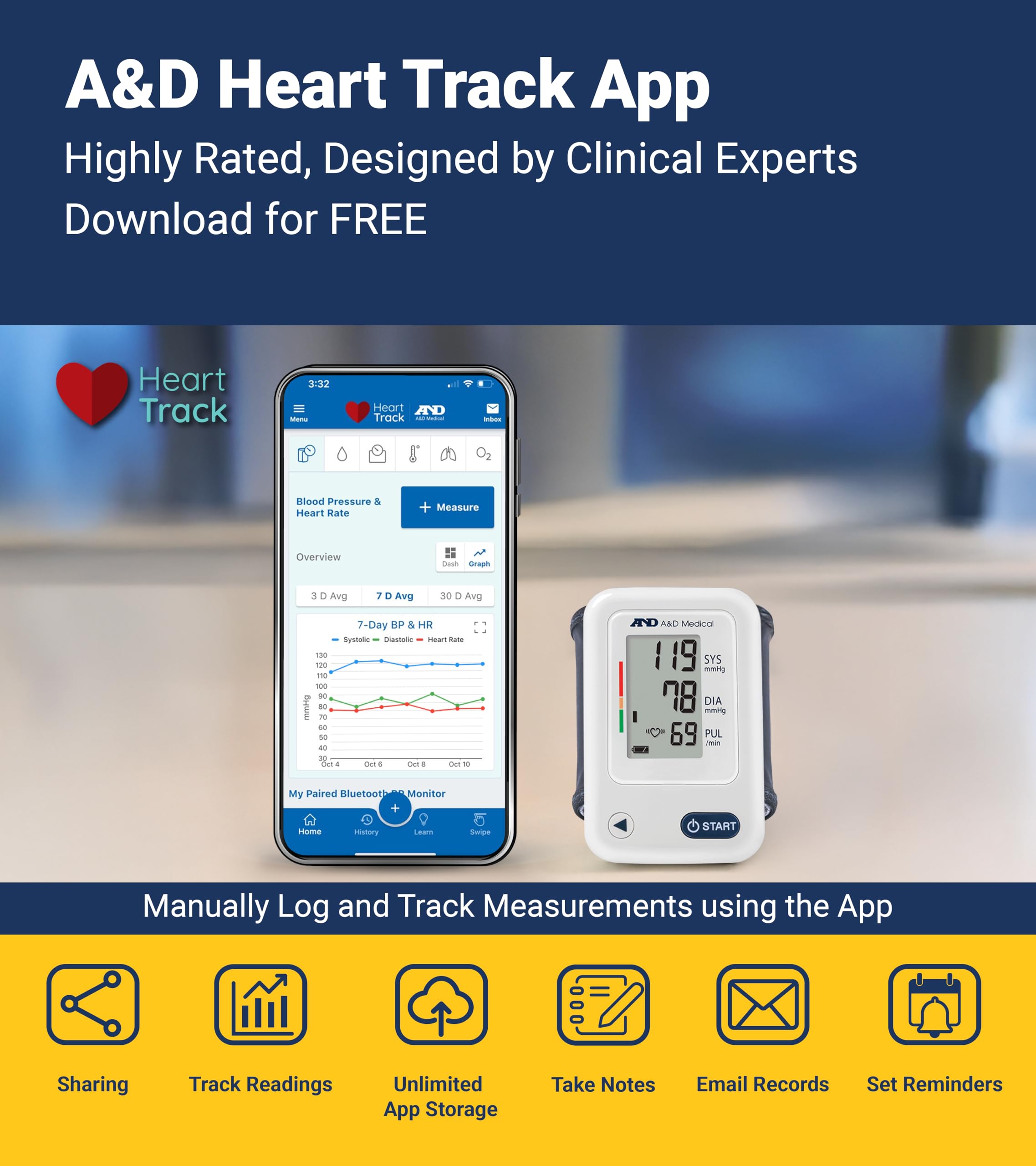 A&D Medical Wrist Blood Pressure Monitor for Home Use - UB-525CN, BP Adjustable Cuff (5.3-8.5