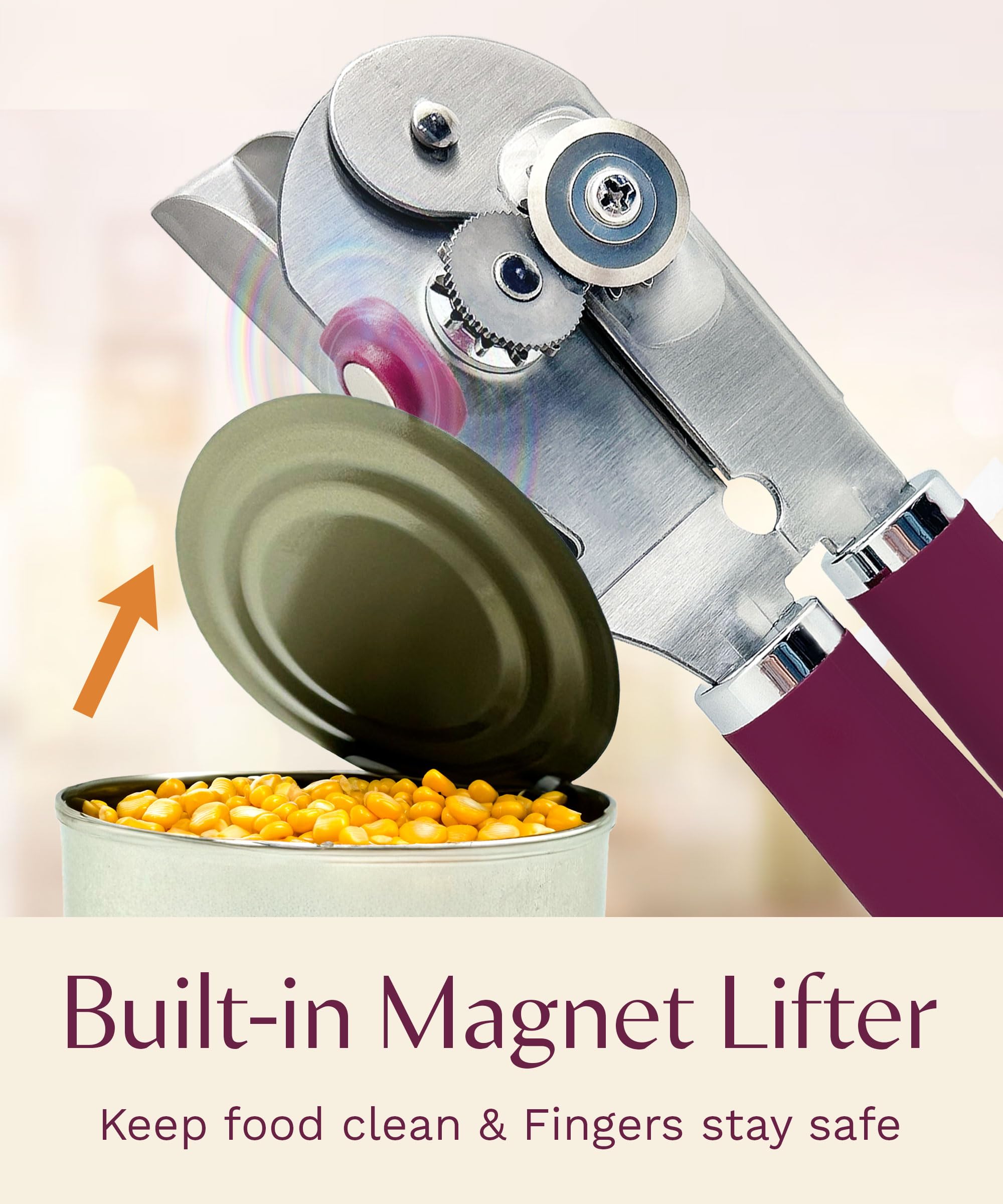 Graceliving Premium Multifunction Magnetic Manual Can Opener and Bottle Opener, Heavy Duty Stainless Steel Sharp Cutting Blade and Oversized Easy Turn Knob, Soft-Touch Handle, Kitchen Use, Mauve 🍁 All In One Marketplace Canada