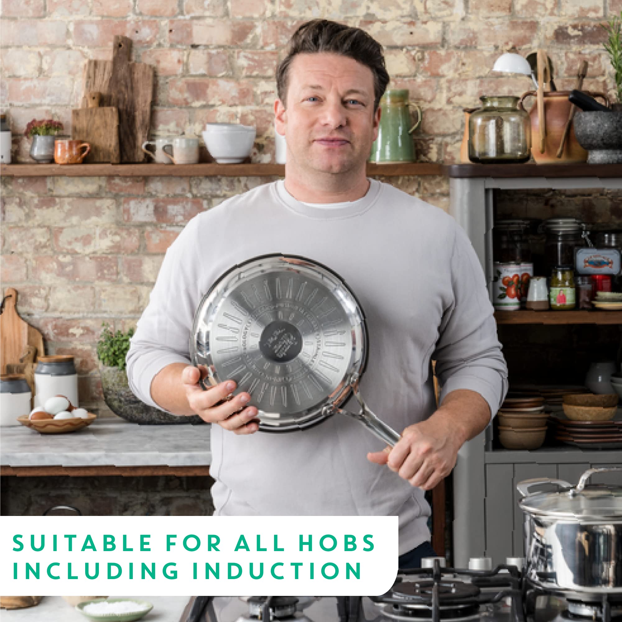 Jamie Oliver by Tefal Nonstick Coated Stainless Steel Pan 11-Inch, Induction Compatible, Oven Safe up to 500°F, Chef's Stainless Steel Skillet, Non Stick Frying Pans, Silver 🍁 All In One Marketplace Canada
