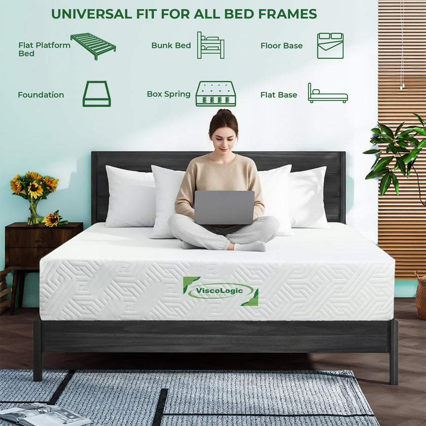 ViscoLogic Made in Canada 10 Inch Queen Mattress, Cool Gel Infused Foam, Medium Firm Support & Pressure Relief for Adults, Mattress in a Box, CertiPUR-US®, Queen Size 🍁 All In One Marketplace Canada
