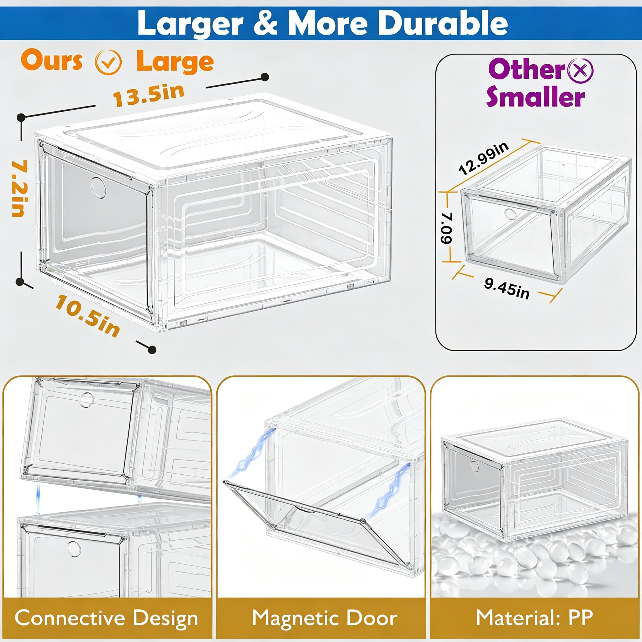 Thicken & Sturdy Clear Shoe Storage Organizer with Magnetic Door, Stackable Boxes for Closet, Foldable Space-Saving Shoe Rack for Sneaker Boot Container, Plastic Shoe Cabinet Shoe Box 6 Pack, White 🍁 All In One Marketplace Canada
