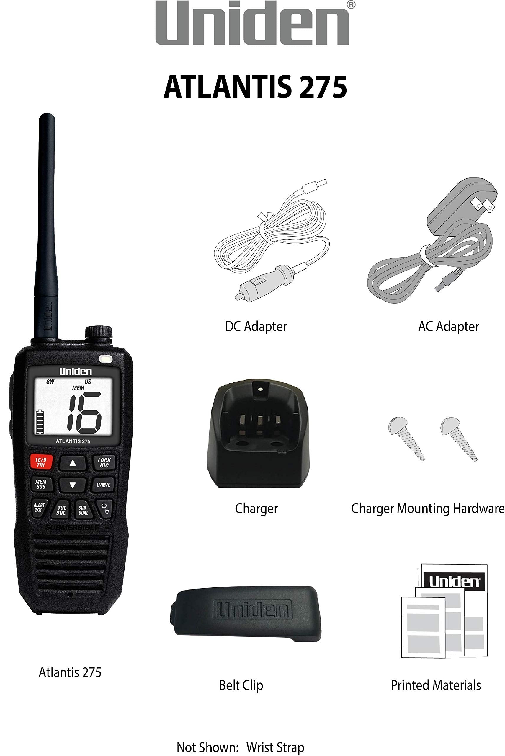 Uniden Atlantis 275 Handheld Two-Way VHF Marine Radio, Floating IPX8 Submersible Waterproof, Large Dual-Color Screen, 6-Watt, All USA/International/Canadian Marine Channels, NOAA Weather Alerts 🍁 All In One Marketplace Canada