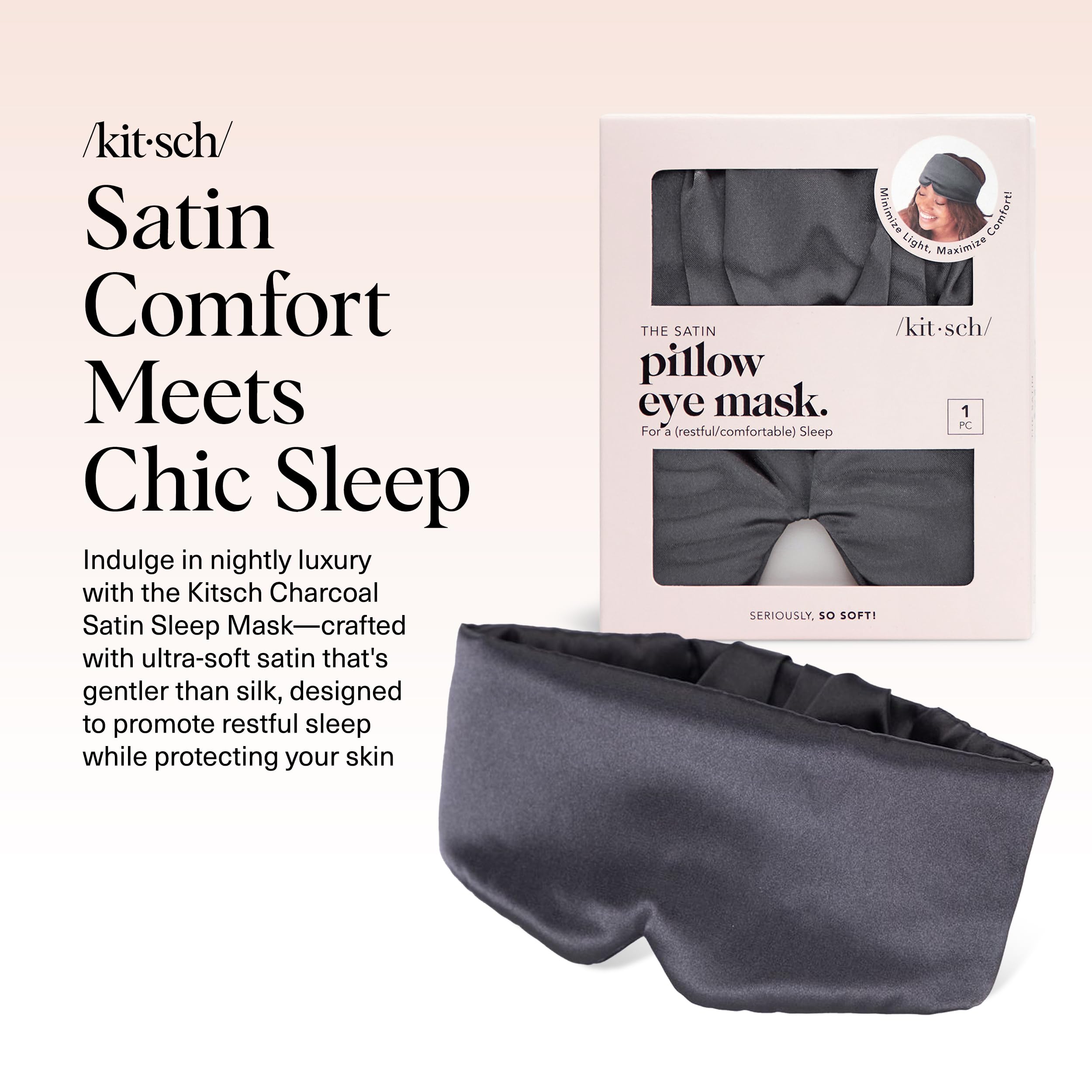 Kitsch Satin Sleep Mask - Eye Masks for Sleep, Softer Than Silk Satin Sleeping Mask Blindfold and Sleep Masks for Women and Men, Eye Care Travel Essentials - Charcoal Black 🍁 All In One Marketplace Canada