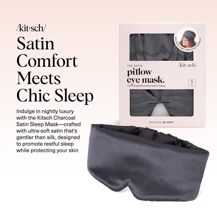Kitsch Satin Sleep Mask - Eye Masks for Sleep, Softer Than Silk Satin Sleeping Mask Blindfold and Sleep Masks for Women and Men, Eye Care Travel Essentials - Charcoal Black 🍁 All In One Marketplace Canada