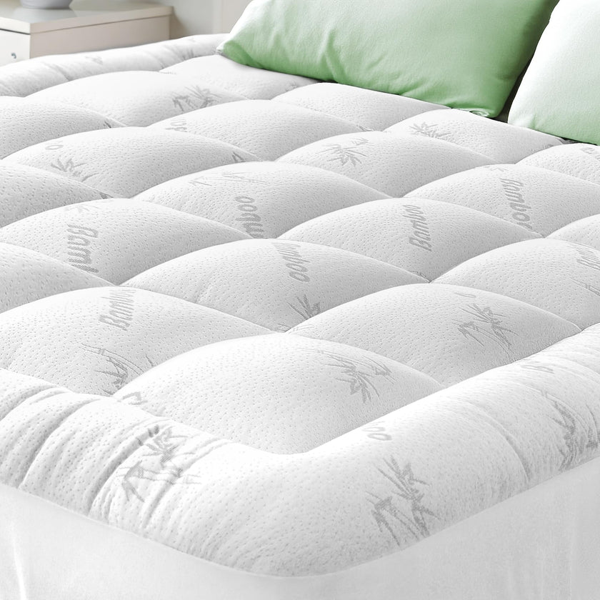 Bamboo Mattress Topper Twin Size - Thick Cooling Breathable Pillow Top Mattress Pad for Back Pain Relief - Deep Pocket Topper Fits 8-20 Inches (39x75 Inches, White) 🍁 All In One Marketplace Canada