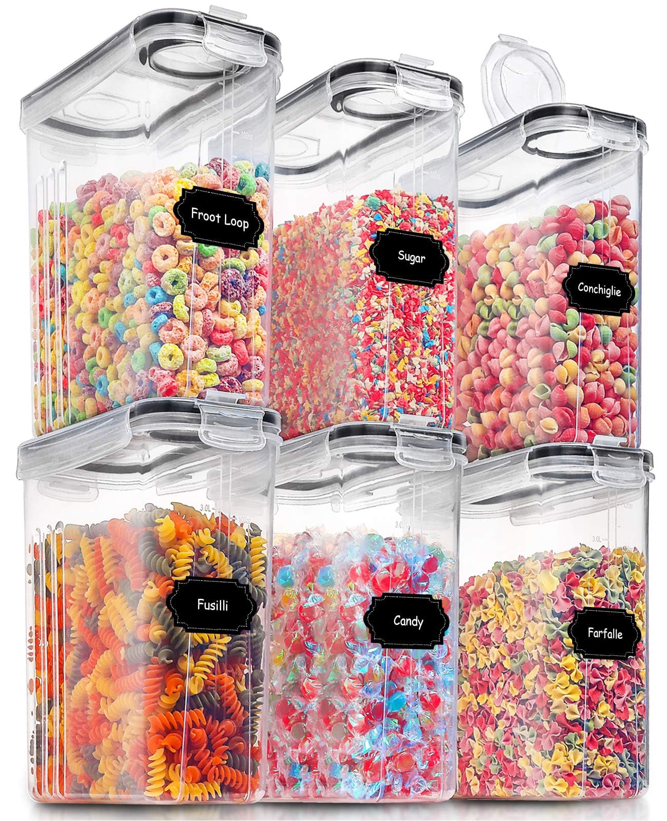 Large Dry Food Storage Containers with Lids, PRAKI 6PCS 4L Airtight Cereal Containers Storage, Leak-proof Canister Set for Kitchen Pantry Organizers and Storage with 20 Labels & Marker 🍁 All In One Marketplace Canada