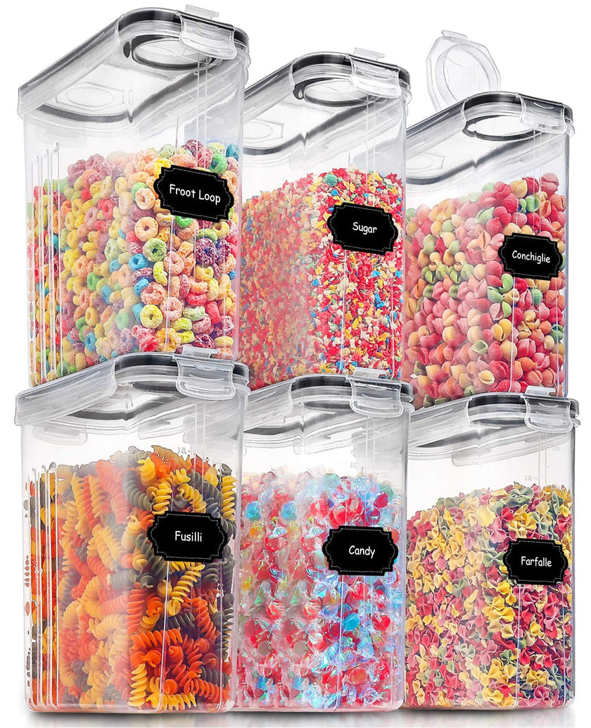 Large Dry Food Storage Containers with Lids, PRAKI 6PCS 4L Airtight Cereal Containers Storage, Leak-proof Canister Set for Kitchen Pantry Organizers and Storage with 20 Labels & Marker 🍁 All In One Marketplace Canada