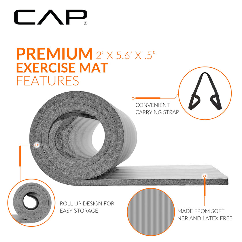 CAP Barbell High Density Exercise Mat with strap, 68