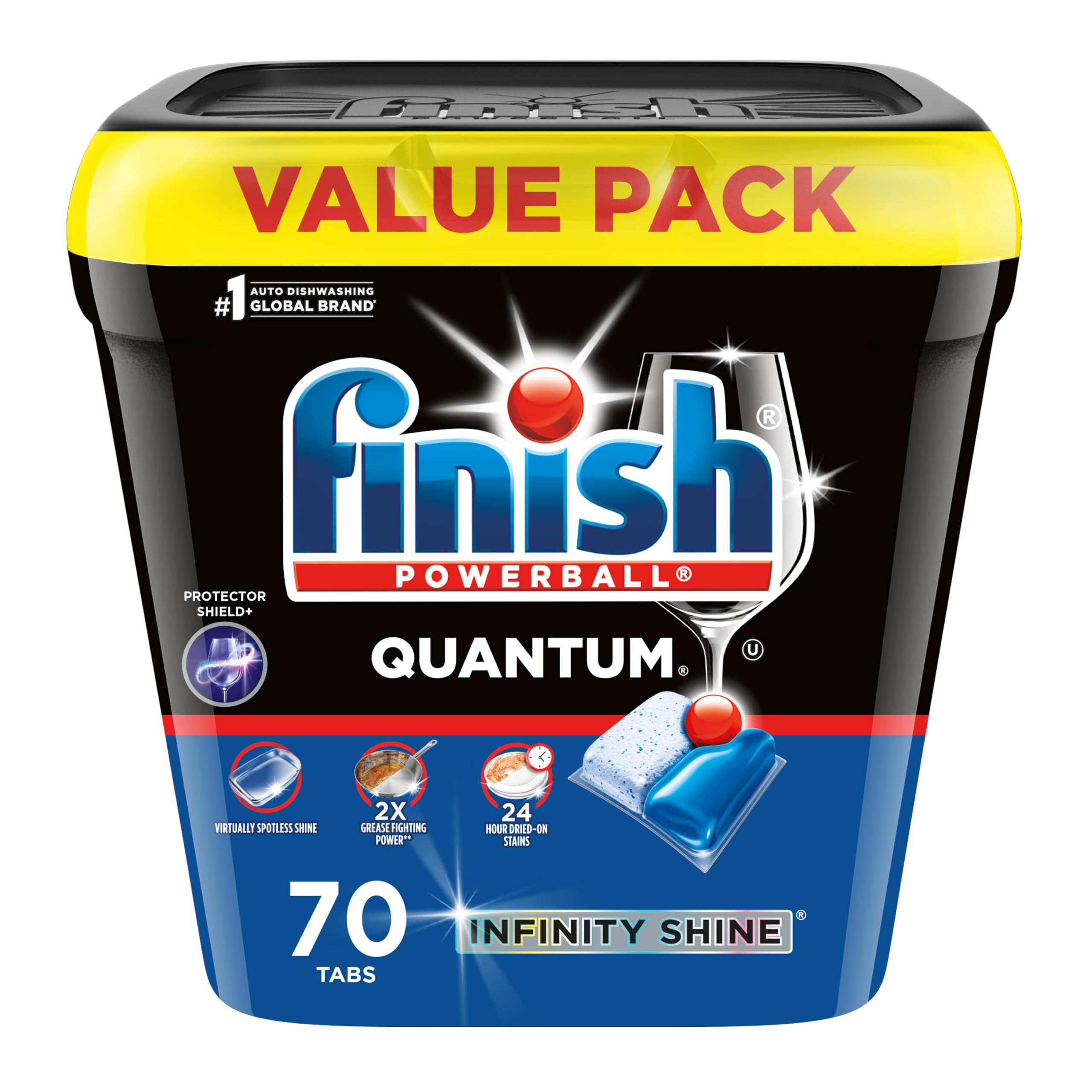 Finish® Quantum® Infinity Shine® Dishwasher Detergent Pods, 3 Chamber Formula with PowerBall, 2X Grease Fighting*, 24H Dried-On Stains, Shine Protection, No Pre-Rinse, 70 Tabs 🍁 All In One Marketplace Canada