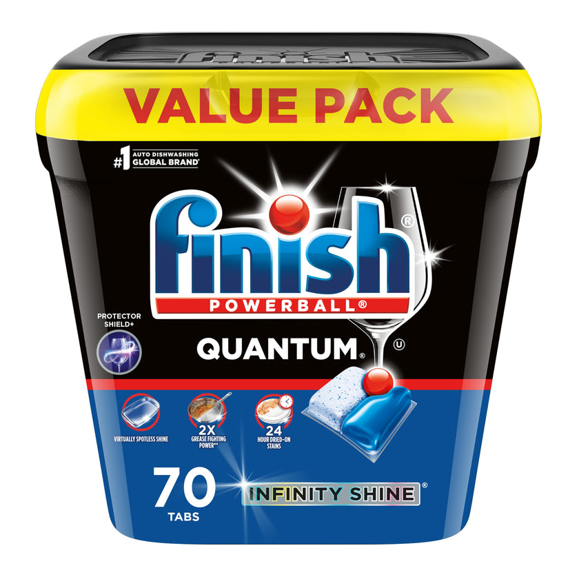 Finish® Quantum® Infinity Shine® Dishwasher Detergent Pods, 3 Chamber Formula with PowerBall, 2X Grease Fighting*, 24H Dried-On Stains, Shine Protection, No Pre-Rinse, 70 Tabs 🍁 All In One Marketplace Canada