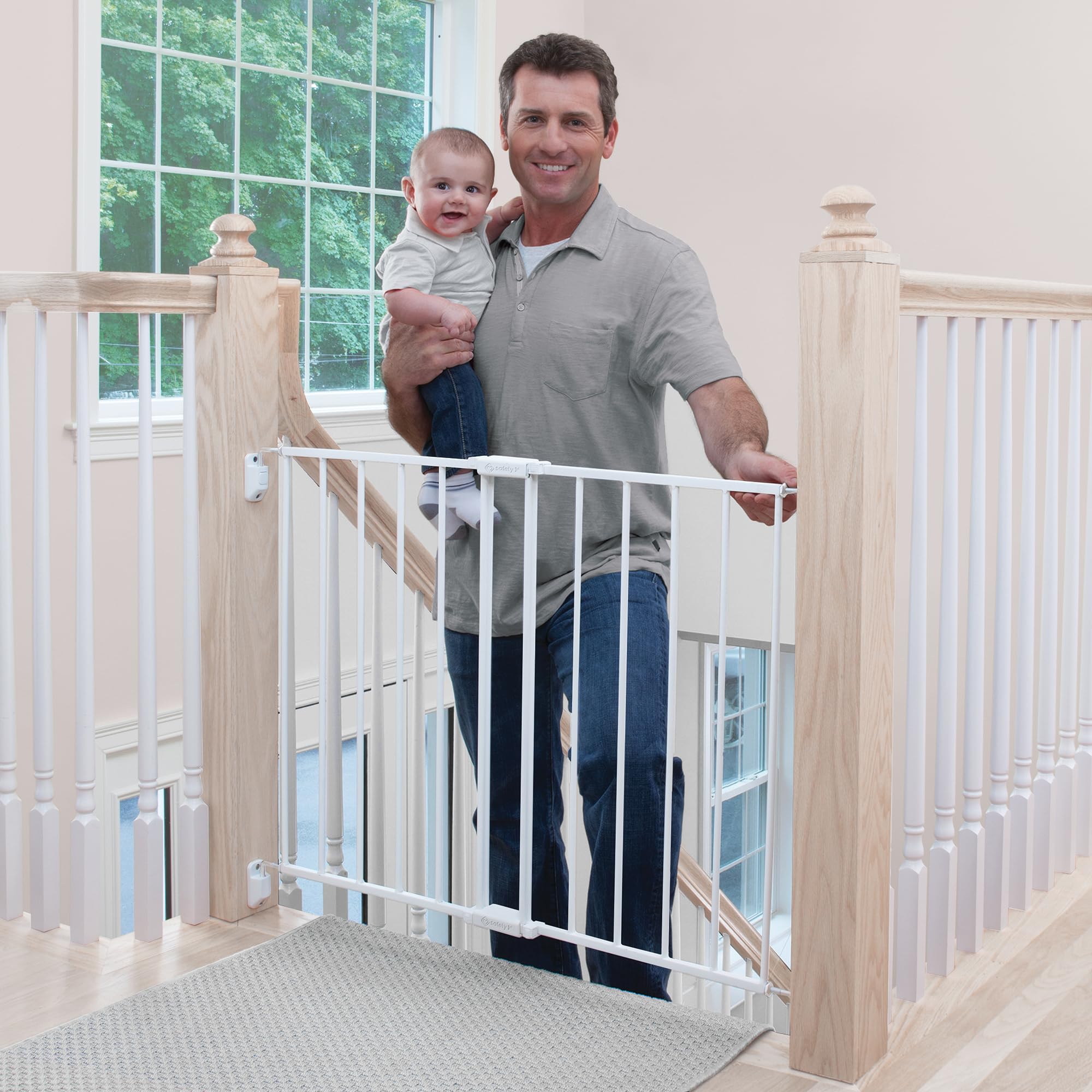 Safety 1st Top of Stairs Expanding Metal Gate, White, Adjustable Width 27