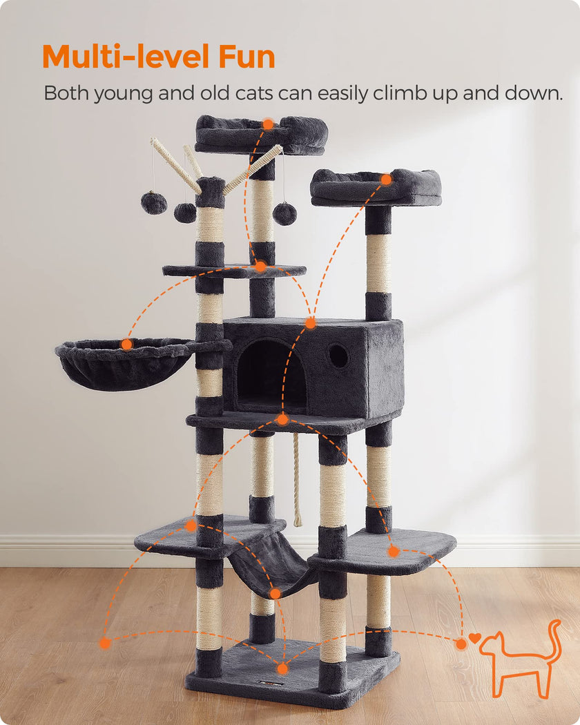 FEANDREA Cat Tree, Large Cat Tower, 64.6 Inches Cat Activity Center 🍁 All In One Marketplace Canada