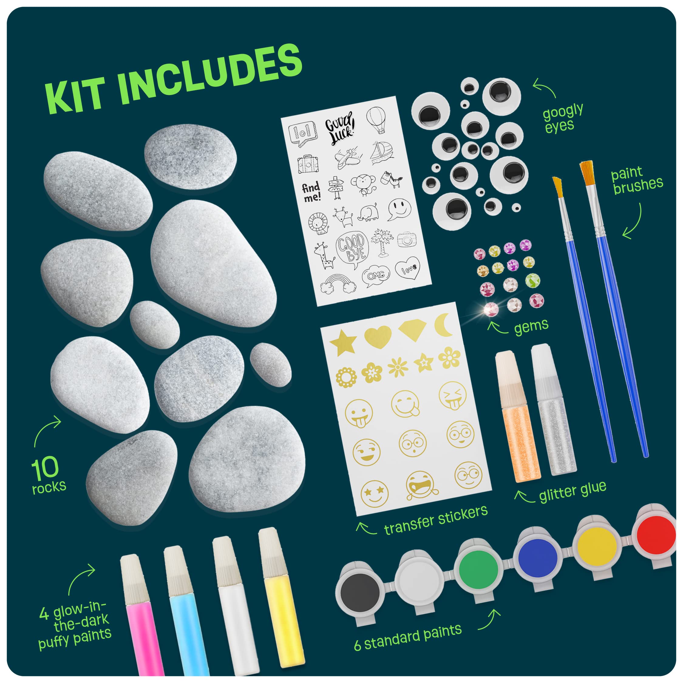 Kids Rock Painting Kit - Glow in The Dark - Arts & Crafts Christmas Gifts for Boys and Girls Ages 4-12 - Craft Activities Kits - Creative Art Toys for 4, 5, 6, 7, 8, 9, 10, 11 & 12 Year Old Kids (Glow In The Dark) 🍁 All In One Marketplace Canada