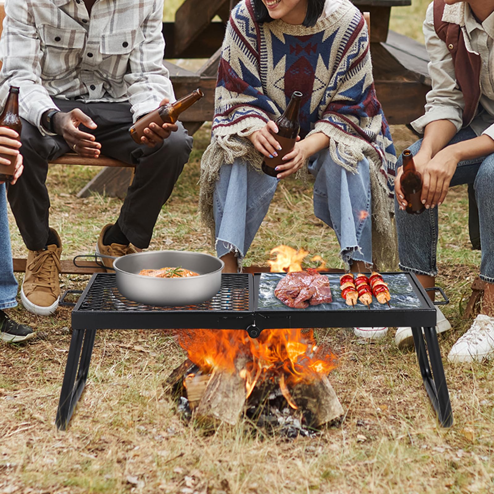 VEVOR Folding Campfire Grill, Heavy Duty Steel Mesh Grate, 22.4