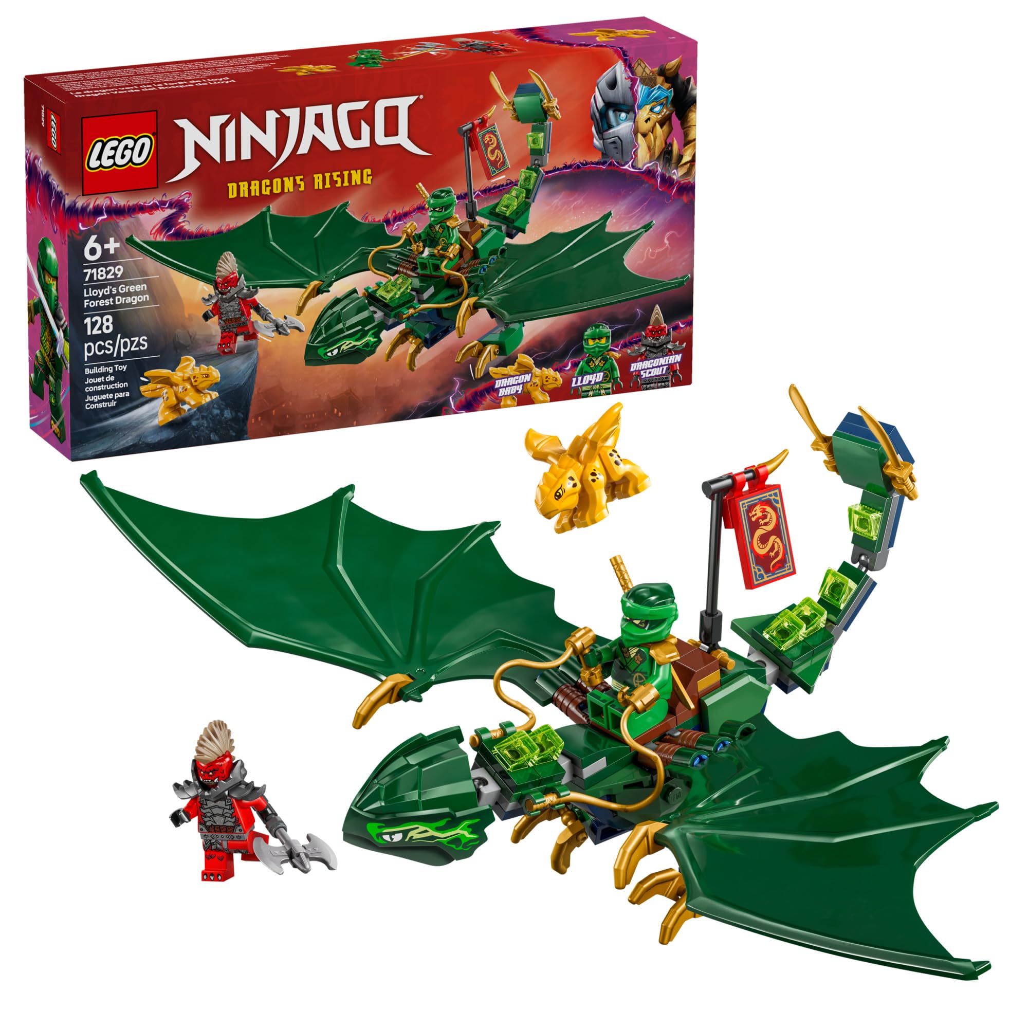 LEGO NINJAGO Lloyd's Green Forest Dragon Toy - Pretend Play Building Toy for Boys and Girls, Ages 6+ - Dragon Figurine with 2 Minifigures for Kids - Gift Idea for Birthdays - 71829 🍁 All In One Marketplace Canada